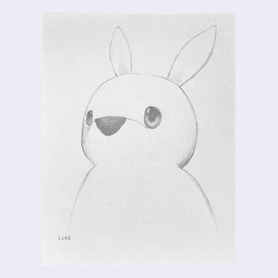 Pencil sketch of bear with small bunny ears.