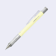 Mechanical pencil with a pastel yellow body and retractable eraser.