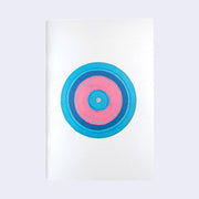 Zine cover of a blue and pink series of concentric circles atop each other.