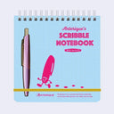 Scribble notebook with pen illustration on a light blue background