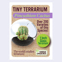 Product packaging for a mini terrarium with seeds for a cactus, the "Pincushion cactus".