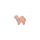 Small ceramic figurine of a pink frosted animal cookie with sprinkles, shaped like a camel.