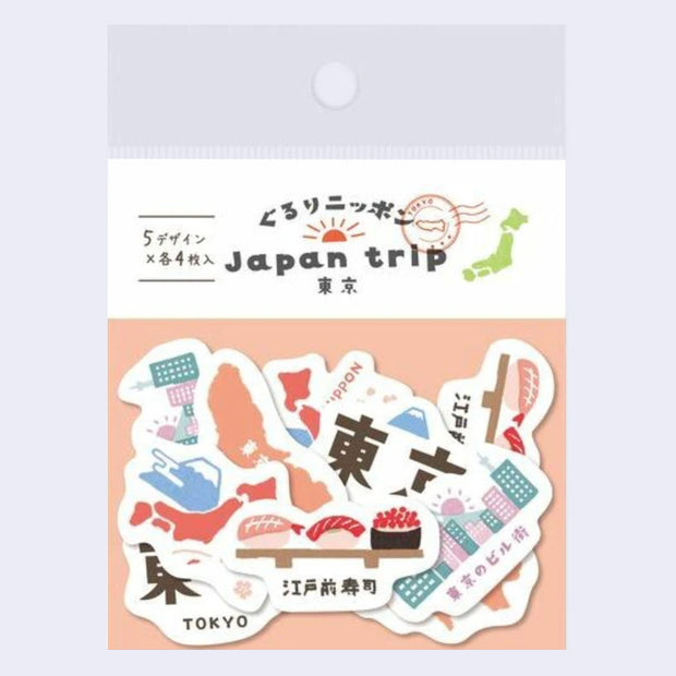 Flake sticker set of iconography themed around Tokyo, Japan.