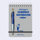 Scribble notebook with pen on a light gray background