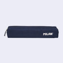 Navy blue pencil case, with a navy blue zip top and branding on the side that reads "MILAN"