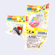 Several poo shaped erasers, designed with various colors and star and dot decorations. Packaged individually.