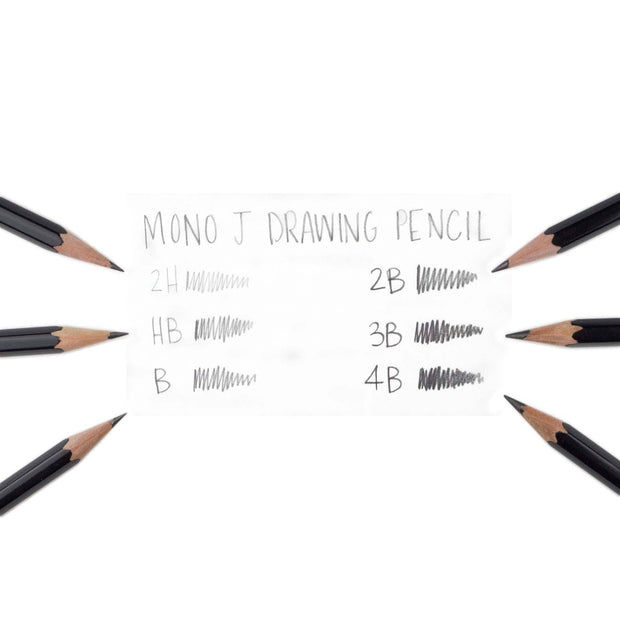 Visual of 6 different pencils being used, showing the difference in graphite look.