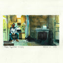 Painting based on a film still from Happy Together of a man sitting on a chair in the corner of his apartment, with light coming from his kitchen and laptop on his desk.