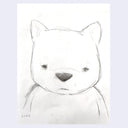 Graphite drawing of a bear with a large head and a grumpy face.