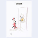 Illustration of a character looking at an ice cream cone on a canvas with 'Gagosian' branding.