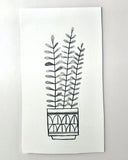 Ink illustration of a potted plant.