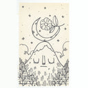 Marker illustration of a mountain with a closed eye face on it. A crescent moon and a flower balances atop the peak.