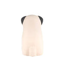 Back view of a natural wood grain sculpture of a pug.