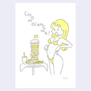 Cartoon character with a large burger and fries, with text 'CHO MO LANG MA!' on a white background.