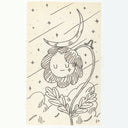 Marker illustration of a flower with a closed eye expression with a sad positioning and a small crescent moon atop its head.