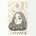 Marker illustration of a girl with long starry patterned hair and a crescent atop her head.