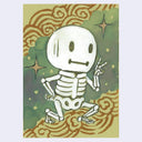 Cartoon skeleton character with a stylized background