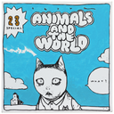 Painting on bright blue background of a cat with a surprised expression on its face. Text above it reads "Terra Animals and the World 23 Special"