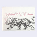 Sketch of a leopard with a red dragon coming out its mouth.