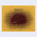 Scribbled ink drawing on yellow paper of a black bob, covering writing.