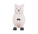 Wooden figurine of a Quokka, standing on its large hind legs.