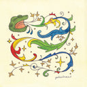 Drawing of thin, bending colorful leaf designs coming out of a frog's mouth. Coloring and design are similar to medieval book art.