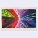 Painting of a film still from 2001: A Space Odyssey of many colorful lights in a tunnel like shape.