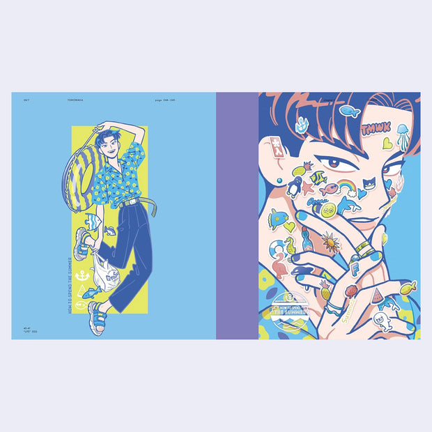 Two illustrated posters side by side on a light blue background.