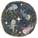 Four skeleton characters in space with stars and nebulae