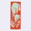 Bright orange towel with 2 light blue cats, one smaller and one bigger with small flowers.