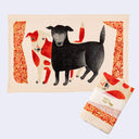 Dogs Large Rectangle Tea Towel (Orange and Beige)