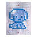 Illustration of a blue and white dog on gridded paper.