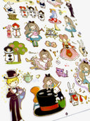 Sticker sheet from Funny Sticker World with Alice in Wonderland characters on a white background