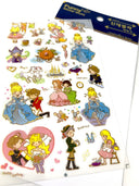 Sheet of Cinderella-themed stickers with characters and scenes on a white background.