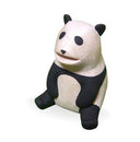 Panda-shaped wooden figurine on a white background