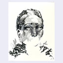 Partially finished ink drawing of a woman with tan skin, looking off to the side and drawn with cross hatching.