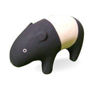 Small wooden figurine of a tapir, black and cream colored .