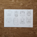 8 sketches in pencil of yokai, oni characters.