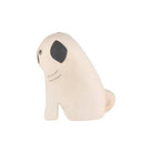 Back view of a natural wood grain sculpture of a pug.