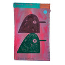 Painting of 2 bird heads, seen from the side with a simplistic cartoon eye and beak.