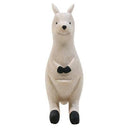 Smooth white wooden figure of a kangaroo with black hand and feet coloring.