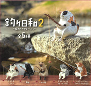 Infographic for Fishing Cats blind box Vol. 2. Cat options are: calico, black cat, Siamese cat, grey striped and orange and white fluffy cat.
