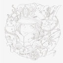 Black and white illustration of a mermaid with a captain's hat surrounded by nautical elements.