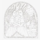 Stylized illustration of two women in a decorative frame with a building and swan in the background.