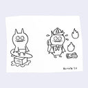 Two black line drawings of cartoon characters on a white background