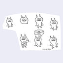 Set of black line drawings of cartoon characters on a white background