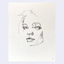 Simplistic ink outline sketch of a woman's face, mostly unrendered with only slight hatching shading.