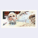 Painting based on a film still from Alien of a man almost completely submerged in a white substance with only lil bits of his face showing.