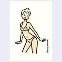 Note: This piece is currently in transit to the gallery. She wears a polka dot bikini and poses cutely.