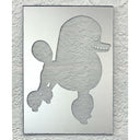 Mirrored surface with a stencil cut out of a poodle with a wide tooth smile. 